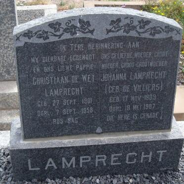 LAMPRECHT Christiaan De Wet 1901-1958 &amp; Johanna DE VILLIERS 1909-1987