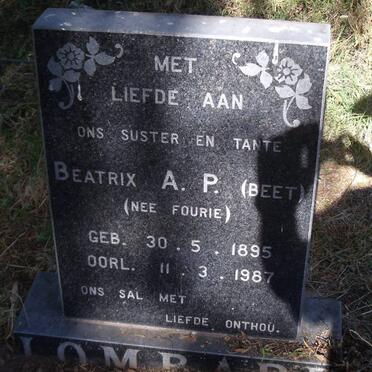 LOMBARD Beatrix A.P. nee FOURIE 1895-1987