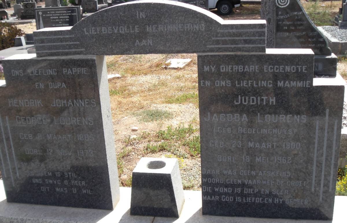 LOURENS Hendrik Johannes George 1885-1973 &amp; Judith Jacoba REDELINGHUYS 1900-1962