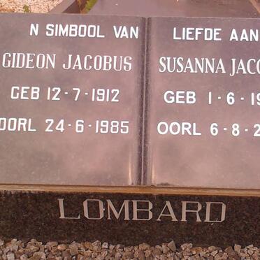 LOMBARD Gideon Jacobus 1912-1985 &amp; Susanna Jacoba 1925-2009