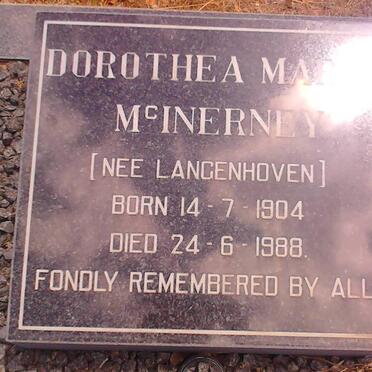 McINERNEY Dorothea Maria nee LANGENHOVEN 1904-1988