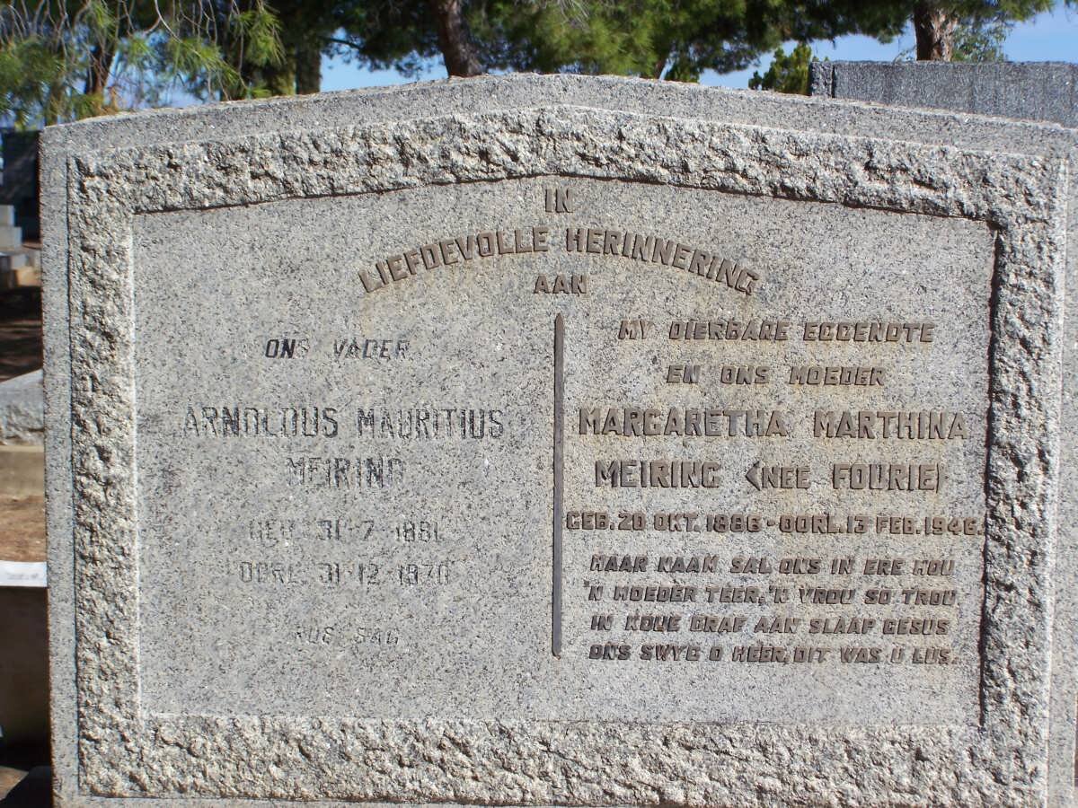 MEIRING Arnoldus Mauritius 1881-1970 &amp; Margaretha Marthina FOURIE 1886-1946