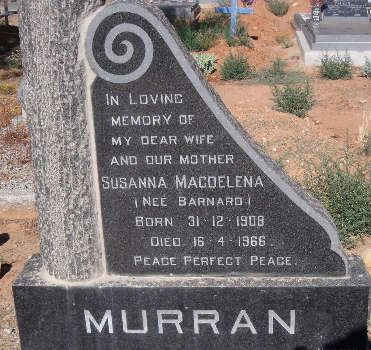 MURRAN Susanna Magdalena nee BARNARD 1908-1966