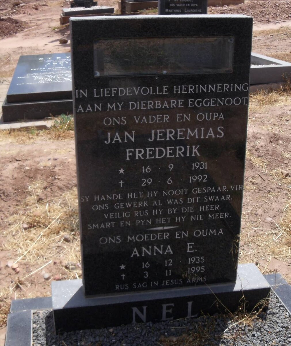 NEL Jan Jeremias Frederik 1931-1992 &amp; Anna E. 1935-1995