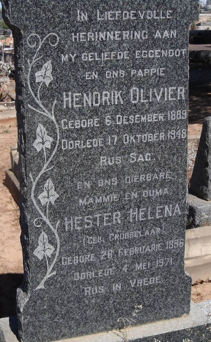 OLIVIER Hendrik 1889-1948 &amp; Hester Helena GROBBELAAR 1896-1971