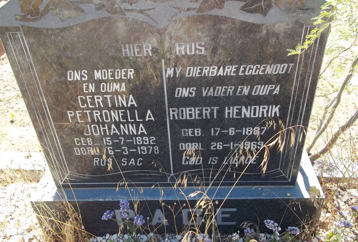 PACE Robert Hendrik 1887-1969 &amp; Gertina Petronella Johanna 1892-1978