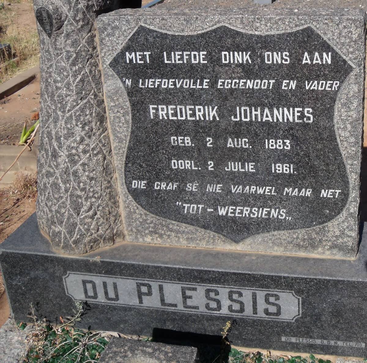 PLESSIS Frederik Johannes, du 1883-1961