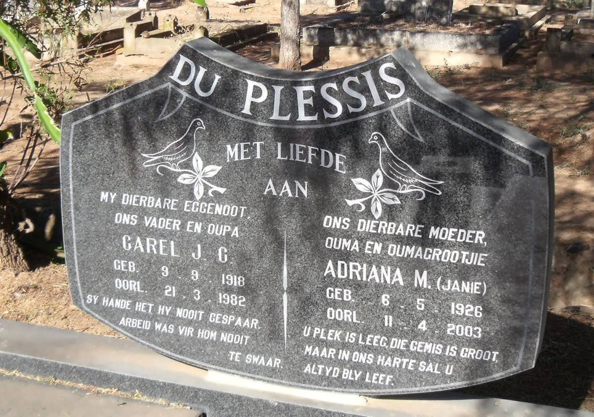 PLESSIS Carel J.C., du 1918-1982 &amp; Adriana M. 1926-2003