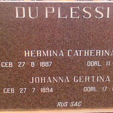 PLESSIS Hermina Catherina, du 1887-1976 :: DU PLESSIS Johanna Gertina 1894-1977