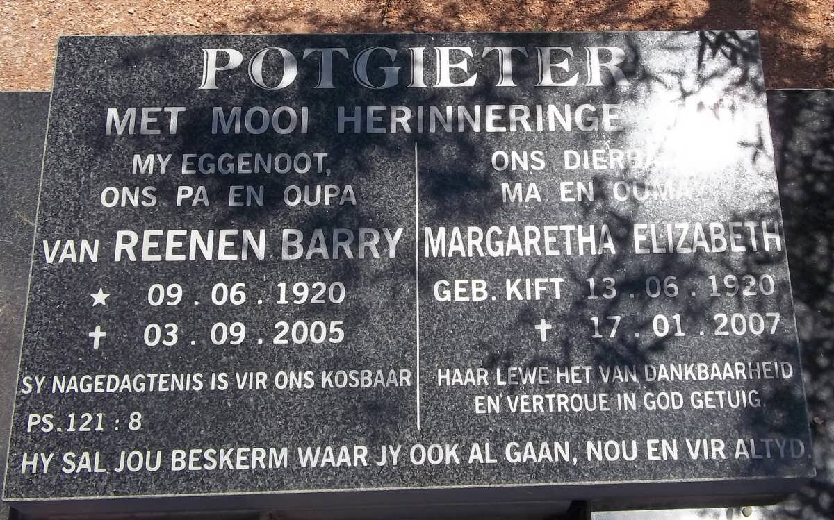 POTGIETER Van Reenen Barry 1920-2005 &amp; Margaretha Elizabeth KIFT 1920-2007