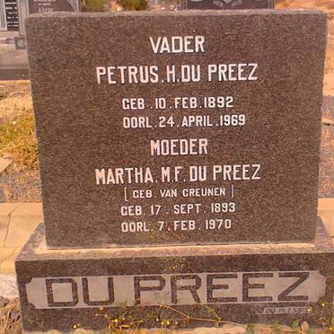 PREEZ Petrus H., du 1892-1969 &amp; Martha M.F. VAN GREUNEN 1893-1970
