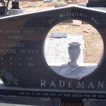 RADEMAN Gabriel Francois de Wet 1931-1990 &amp; Rachel Elizabeth 1935-1991