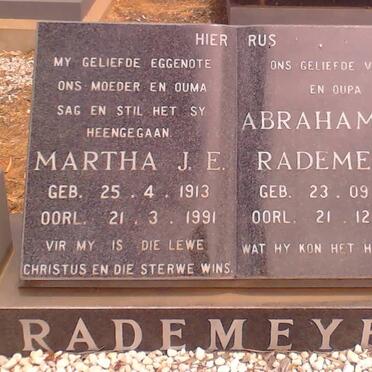 RADEMEYER Abraham H.C. 1907-1996 &amp; Martha J.E. 1913-1991 
