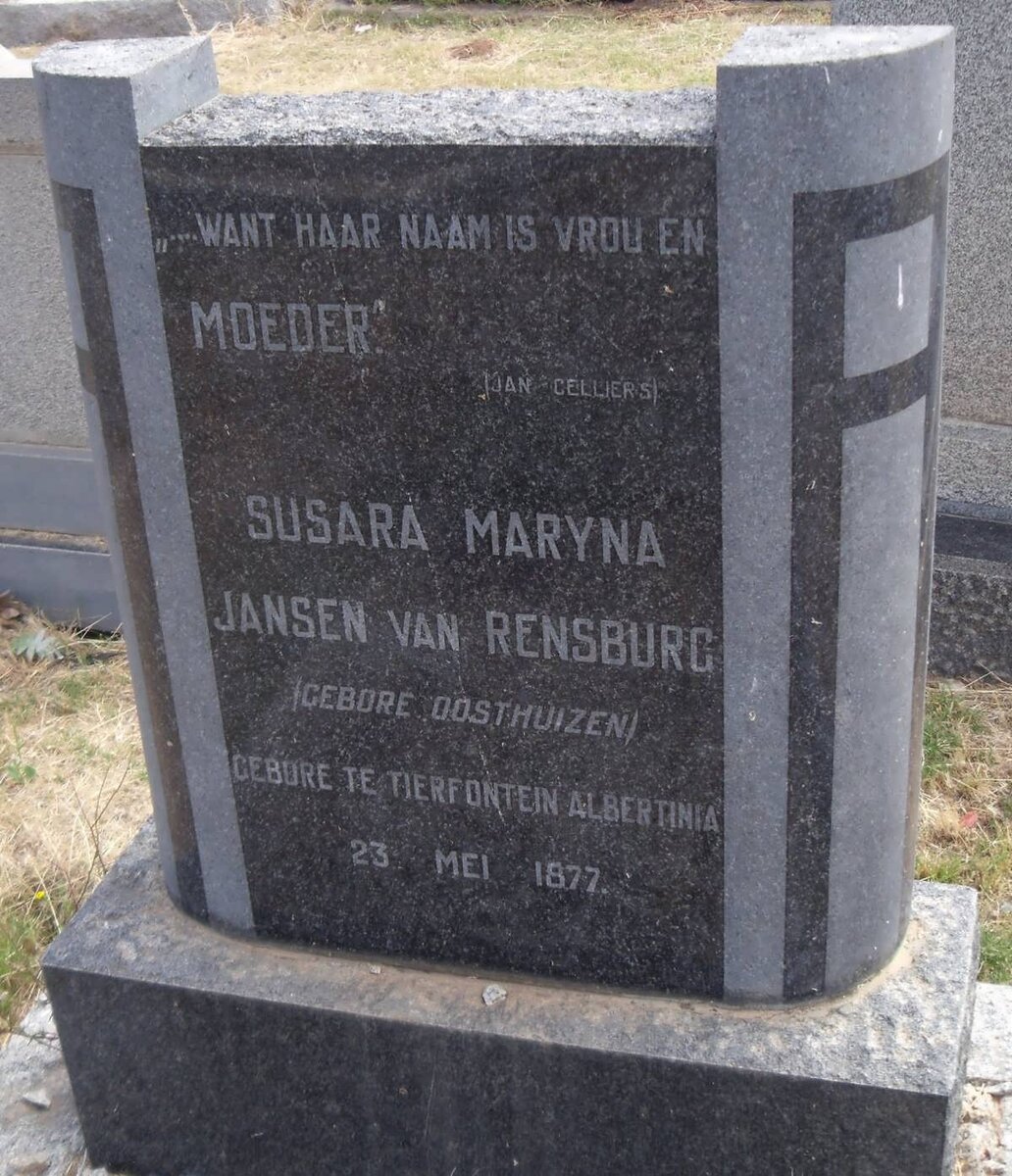 RENSBURG Susara Maryna, Jansen van nee OOSTHUIZEN 1877-