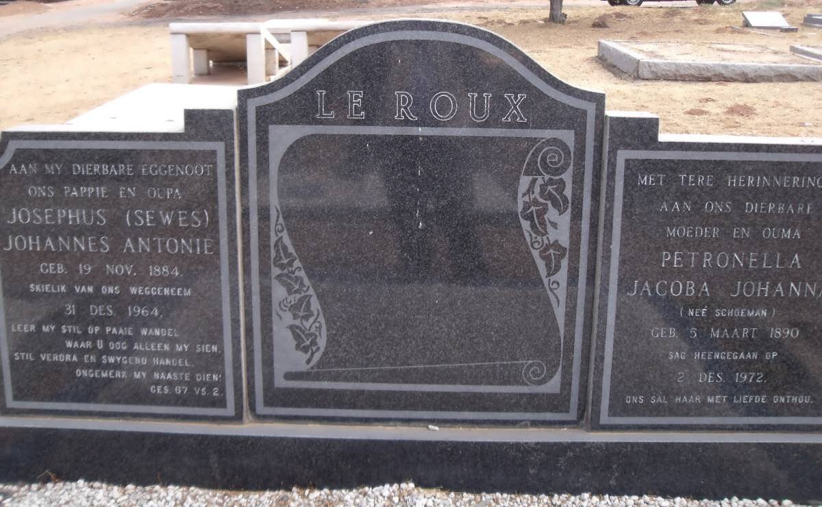 ROUX Josephus Johannes Antonie, le 1884-1964 &amp; Petronella Jacoba Johanna SCHOEMAN 1890-1972