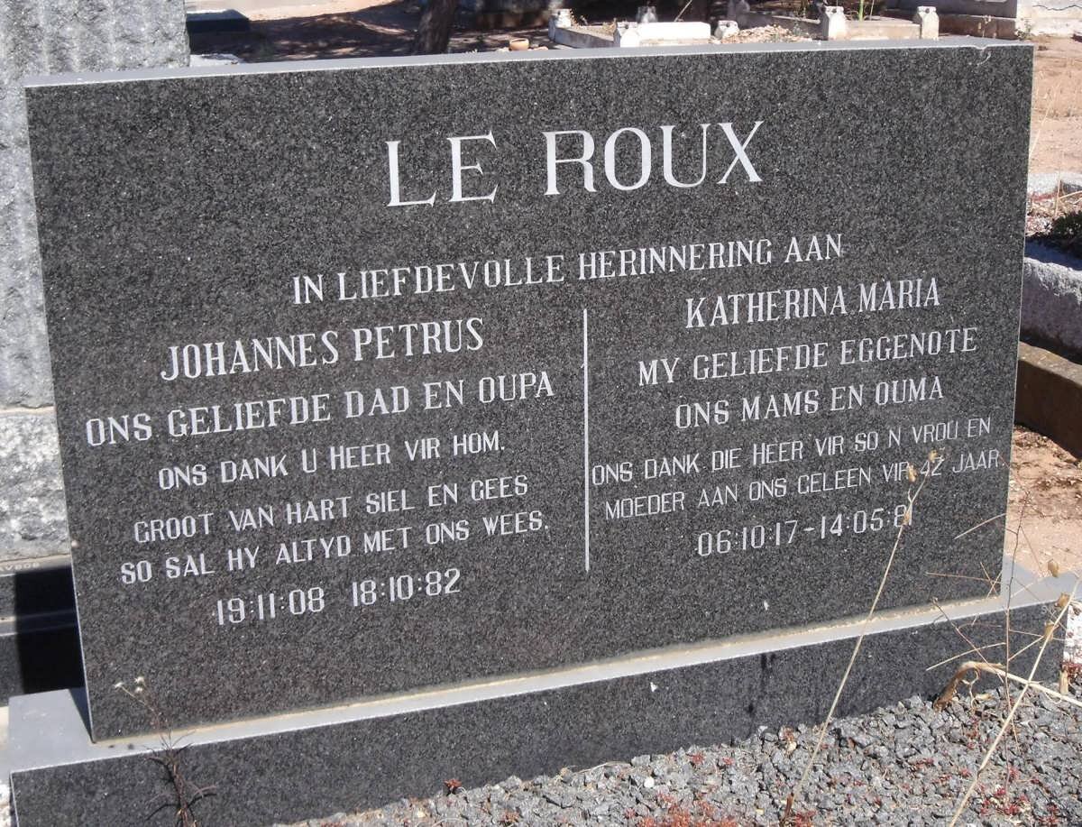 ROUX Johannes Petrus, le 1908-1982 &amp; Katherina Maria 1917-1981