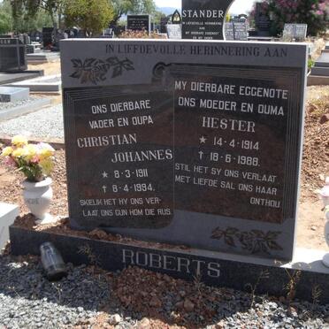 ROBERTS Christian Johannes 1911-1994 &amp; Hester 1914-1988