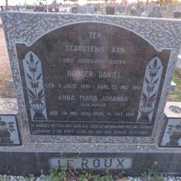 ROUX Burger Daniel, le 1881-1961 & Anna Maria Johanna BOTHA 1882-1961