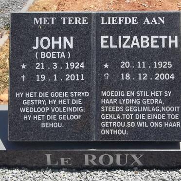 ROUX John, le 1924-2011 &amp; Elizabeth 1924-2004