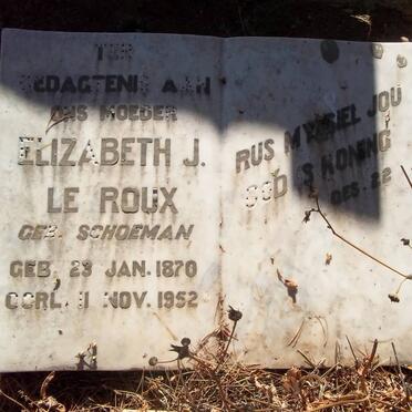 ROUX Elizabeth J. le nee SCHOEMAN 1870-1952