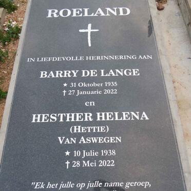 ROELAND Barry de Lange 1935-2022 & Hesther Helena VAN ASWEGEN 1938-2022