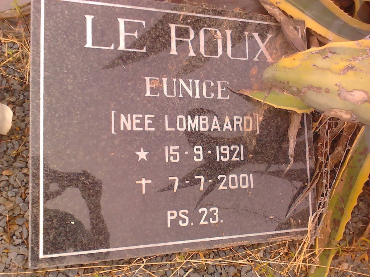 ROUX Eunice, le nee LOMBAARD 1921-2001