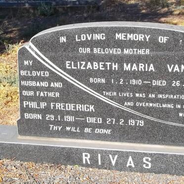 RIVAS Philip Frederick 1911-1979 &amp; Elizabeth Maria van DYCK 1910-1993