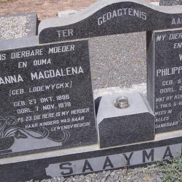 SAAYMAN Wynand Philippus Lodewicus 1876-1969 &amp; Anna Magdalena LODEWYCKX 1886-1978