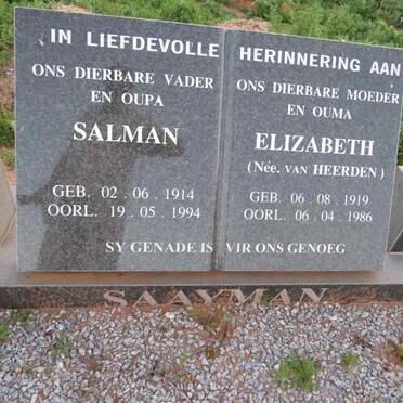 SAAYMAN Salman 1914-1994 & Elizabeth VAN HEERDEN 1919-1986