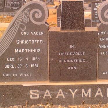 SAAYMAN Christoffel Marthinus 1894-1981 &amp; Anna Magaretha GELDENHUYS 1904-1967
