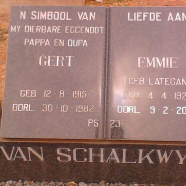 SCHALKWYK Gert, van 1915-1982 &amp; Emmie LATEGAN 1920-2009