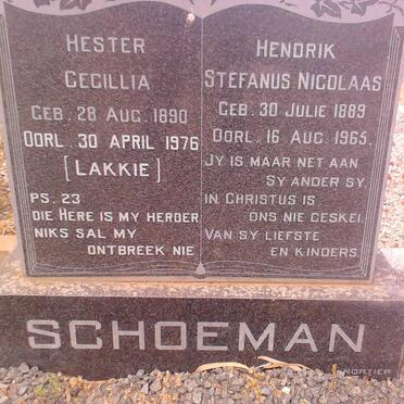 SCHOEMAN Hendrik Stefanus Nicolaas 1889-1965 &amp; Hester Cecillia 1890-1976