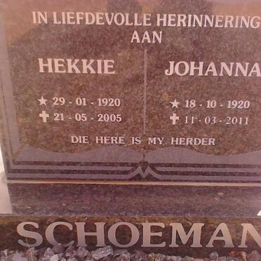 SCHOEMAN Hekkie 1920-2005 &amp; Johanna 1920-2011