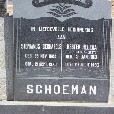 SCHOEMAN Stephanus Gerhardus 1899-1970 &amp; Hester Helena BADENHORST 1913-1993