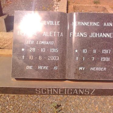 SCHNEIGANSZ Franz Johannes 1917-1981 &amp; Helena Aletta LOMBARD 1915-2003