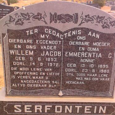 SERFONTEIN William Jacob 1893-1972 &amp; Emmerentia C. 1895-1980