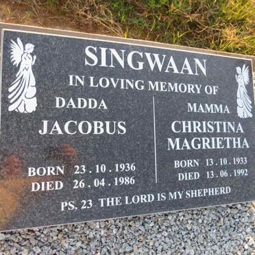 SINGWAAN Christina Magrietha 1933-1992 & Jacobus 1936-1986