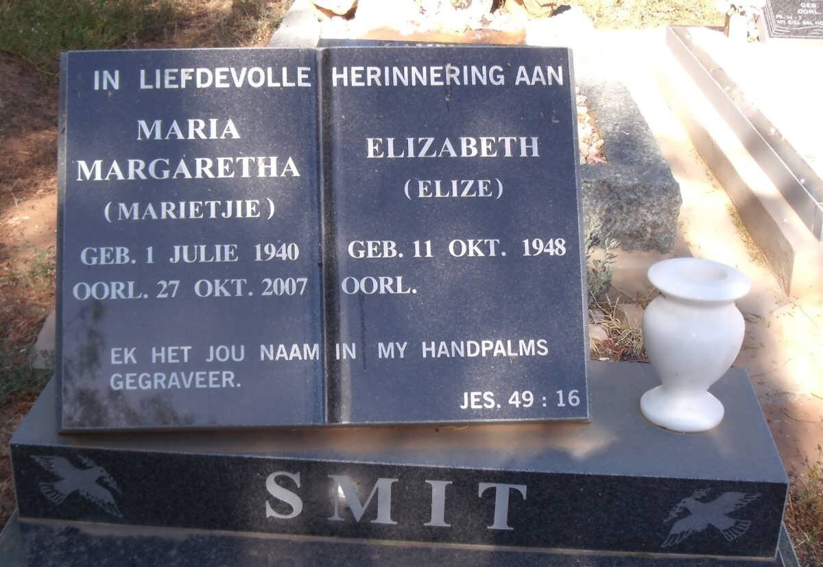 SMIT Maria Margaretha 1940-2007 :: SMIT Elizabeth 1948-