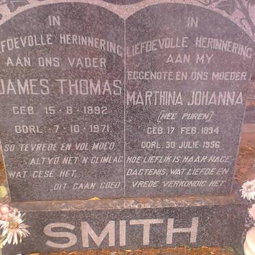 SMITH James Thomas 1892-1971 &amp; Marthina Johanna PUREN 1894-1956