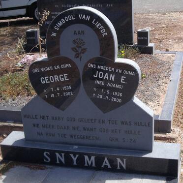 SNYMAN George 1935-2002 &amp; Joan E. ADAMS 1936-2000