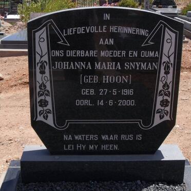 SNYMAN Johanna Maria nee HOON 1916-2000