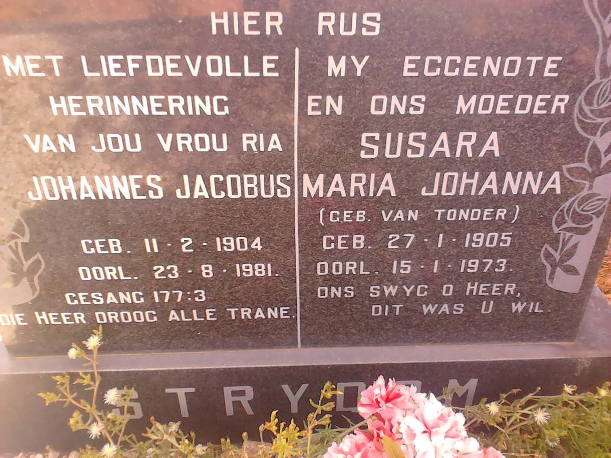STRYDOM Johannes Jacobus 1904-1981 &amp; Susara Maria Johanna VAN TONDER 1905-1973