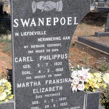 SWANEPOEL Carel Philippus 1930-1992 &amp; Martha Fransina Elizabeth PRETORIUS 1930-1992