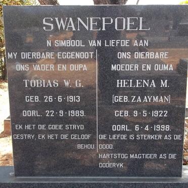 SWANEPOEL Tobias W.G. 1913-1989 &amp; Helena M. ZAAYMAN 1922-1998