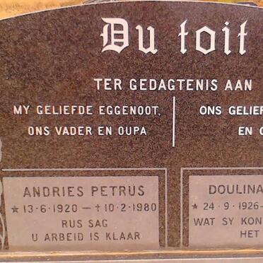 TOIT Andries Petrus, du 1920-1980 &amp; Doulina 1926-2009