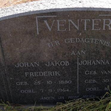 VENTER Johan Jakob Frederik 1880-1964 &amp; Johanna Christina VAN TONDER 1885-1968