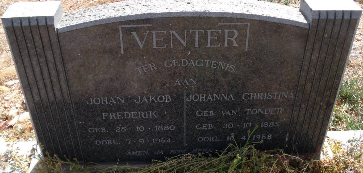 VENTER Johan Jakob Frederik 1880-1964 &amp; Johanna Christina VAN TONDER 1885-1968