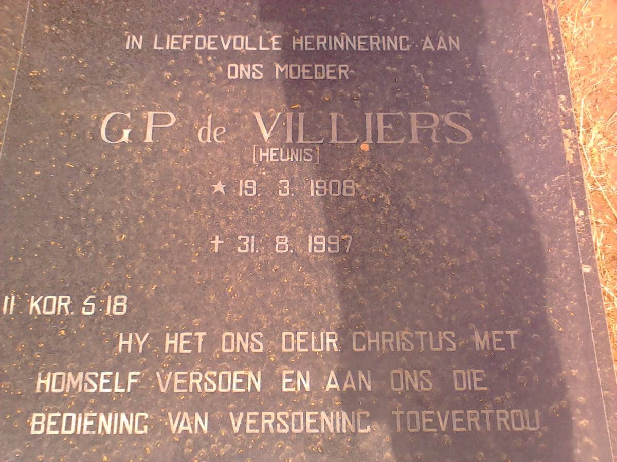 VILLIERS G.P., de nee HEUNIS 1908-1997