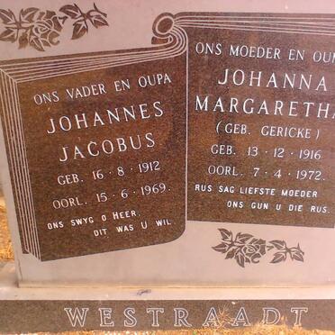 WESTRAADT Johannes Jacobus 1912-1969 &amp; Johanna Margaretha GERICKE 1916-1972