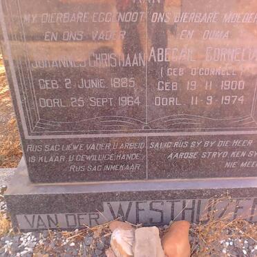 WESTHUIZEN Johannes Christiaan, van der 1885-1964 &amp; Abegail Cornelia O`CONNELL 1900-1974